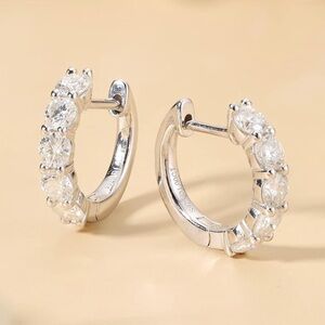 Certified 2 Carat Diamond Hoop Earrings ~ Dainty 18k White Gold Moissanite Hoops